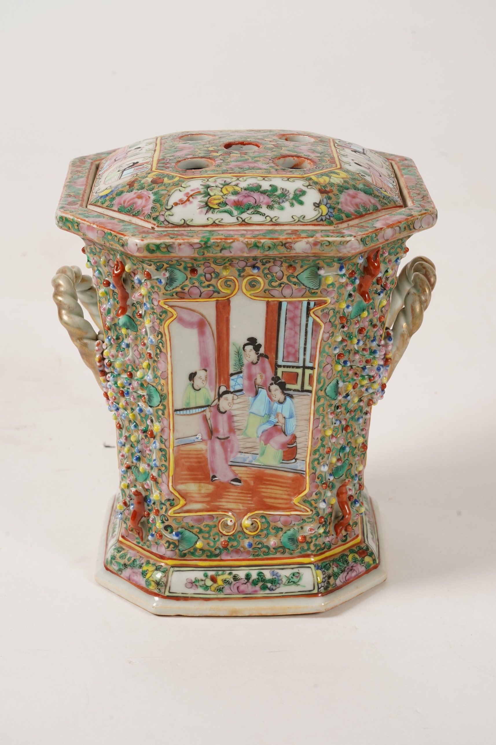 A Chinese famille rose bough pot and cover, Daoguang period (1821-50)